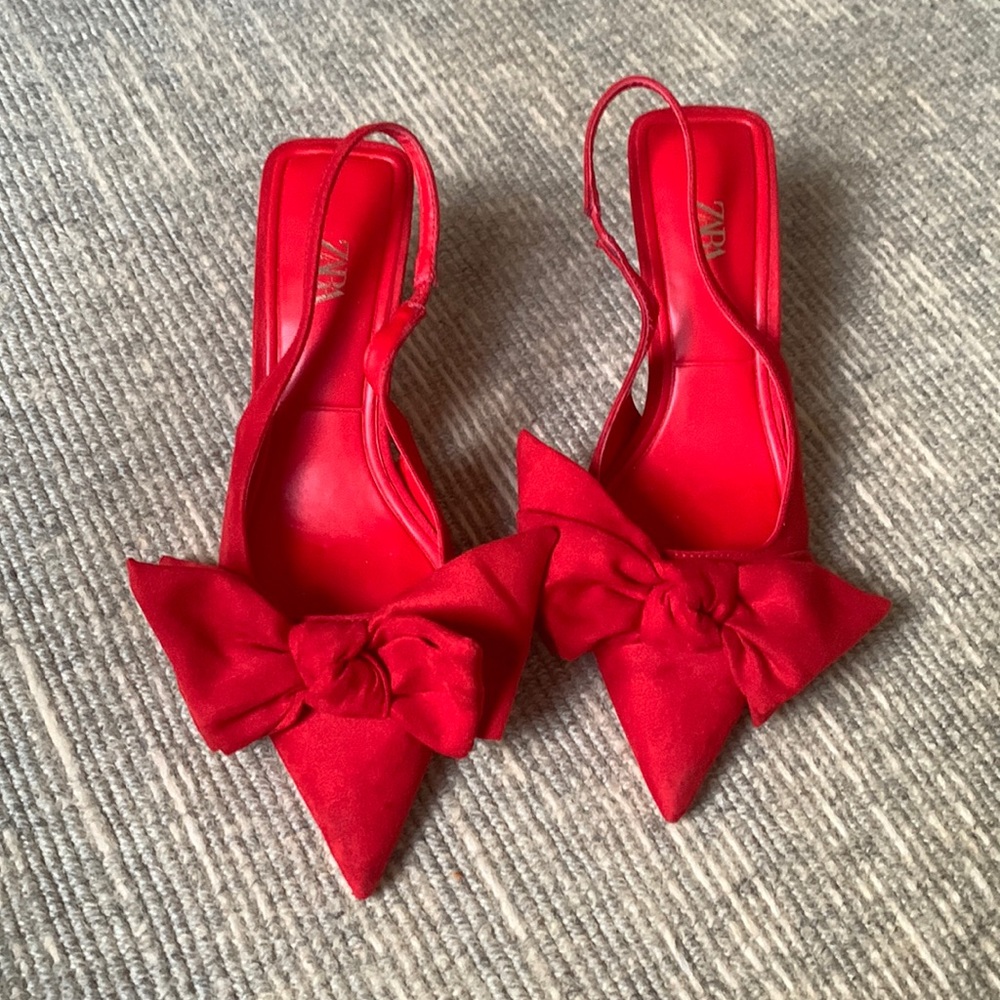 Zara Bow Red Kitten Heels